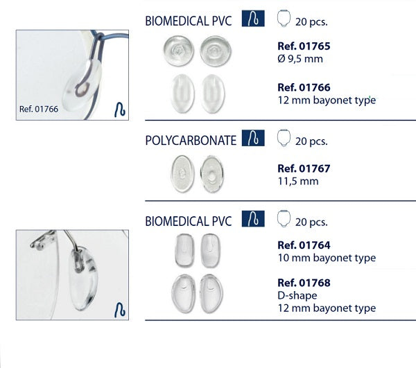 3 Nose Pads for Titanium & S/Steel Frames - Biomedical PVC & Polycarbonate