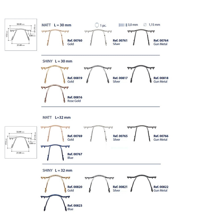 Bridges for Rimless Frames - Titanium