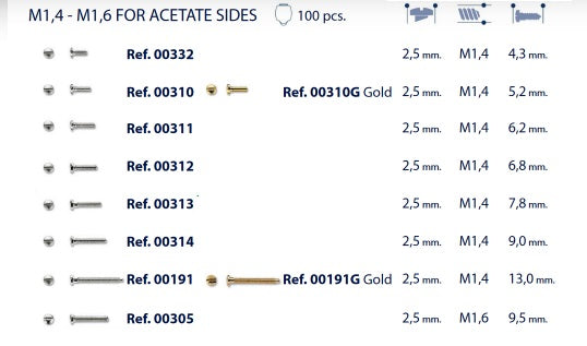 Continuous Thread Screws for Acetate Sides